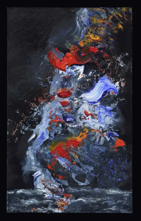 Maggi Hambling courtesy of St Mary's Church A photo of a painting by Maggi Hambling. It is made up of blue, red and yellow paint.