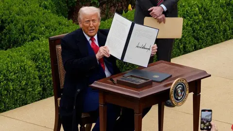 US President Donald Trump announces tariffs at the White House in April