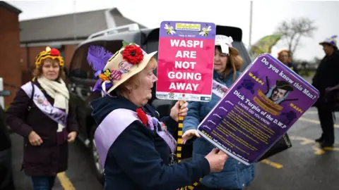 Getty Images Supporters of Waspi in Derbyshire