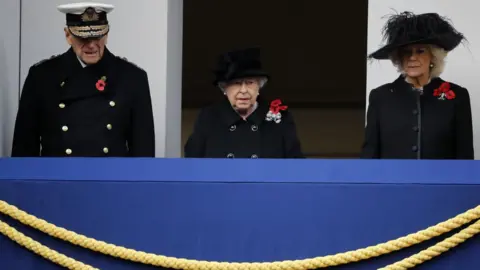 AFP The Queen, Prince Philip and the Duchess of Cornwall at Remembrance Sunday