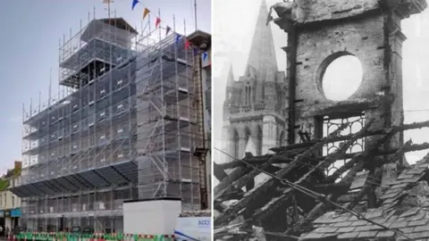 Cornwall Town clock, before and after picture