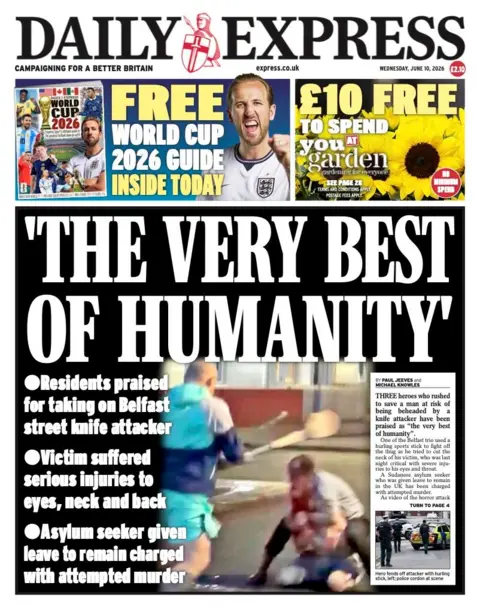 The headline on the front page of the Daily Express reads: "The very best of humanity."