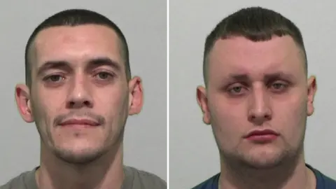 Northumbria Police A composite of police custody images of Youssef Wynne and Josh Hawthorn. Both men have short, dark hair and are looking directly into the camera.