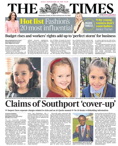 The headline in the Times reads: "Claims of Southport 'cover-up'"