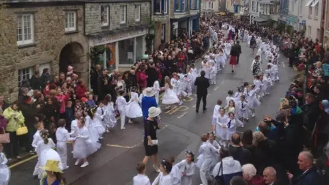 Dancers in the street on Helston Flora Day
