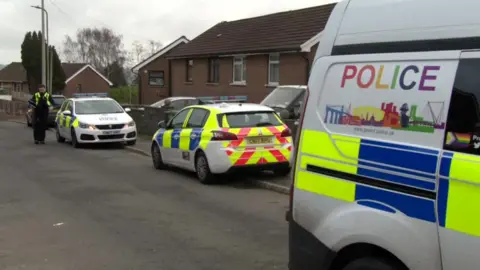 BBC police car on Heol Fawr, Caerphilly