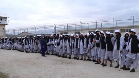 Afghan government handout 100 Taliban prisoners released from the Bagram prison in line with the peace deal last month