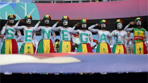 Getty Images Senegal fans enjoy the pre match atmosphere prior to the 2018 FIFA World Cup Russia group H match between Senegal and Colombia at Samara Arena on June 28, 2018 in Samara, Russia.