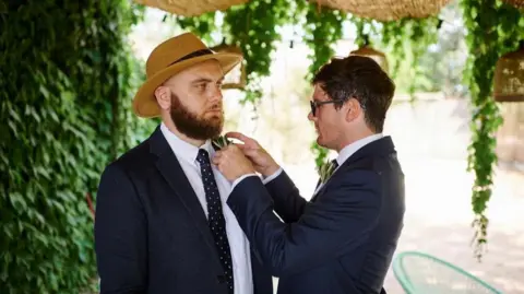 TOM MOULD Tom Mould (left) with his friend James Waterhouse (right)