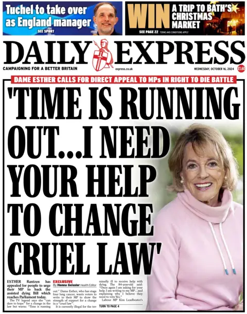 Daily Express Daily Express has a picture of Ester Rantzen alongside the headline "Time is running out. I need your help to change cruel law"