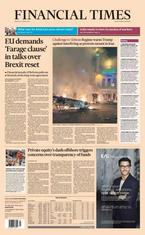  "EU demands 'Farage clause' in talks over Brexit reset."