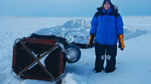 Johnny Green Ms Hempleman-Adams with the balloon she flew over Canada.