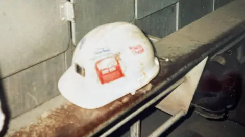 Ian Pyatt Ian Pyatt's pit helmet in the locker room