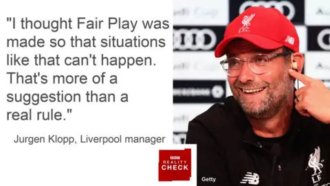 BBC Jurgen Klopp saying: I thought Fair Play was made so that situations like that can't happen. That's more of a suggestion than a real rule.