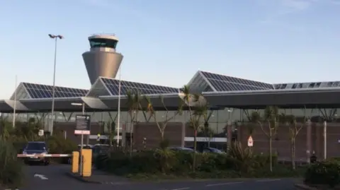 Jersey airport buildings and radar tower