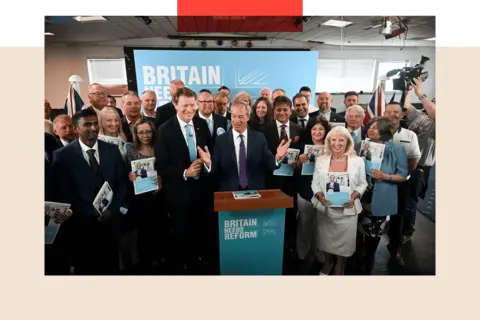 AFP via Getty Images Reform UK leader Nigel Farage pictured with other candidates 