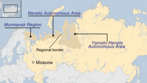 Map shows Russia's western Arctic regions