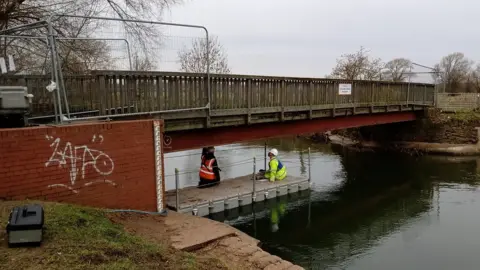 Bedford Borough Council Kempston Mill Bridge being repaired