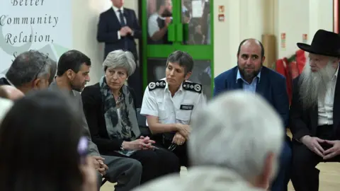 Getty Images The prime minister with faith leaders at Finsbury Park Mosque