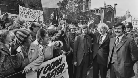 Getty Images Dafydd Elis-Thomas, Gwynfor Evans and Dafydd Wigley