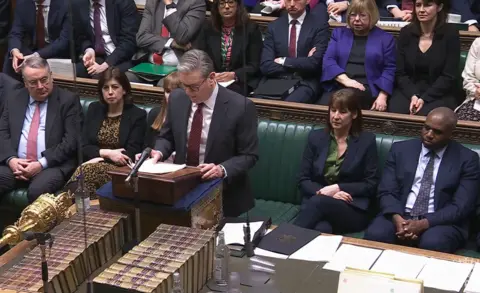 House of Commons Keir Starmer giving a code   successful  the House of Commons. 