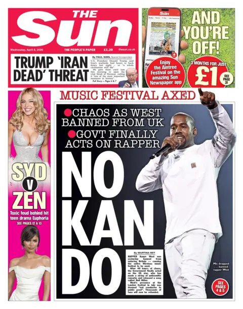 The headline on the front page of the Sun reads: “No Kan do".