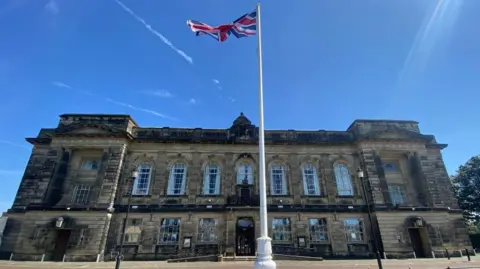 LDRS Wallasey Town Hall complete with Union flag flying in front of it