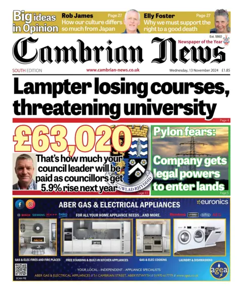 Cambrian News Front page of Cambrian News