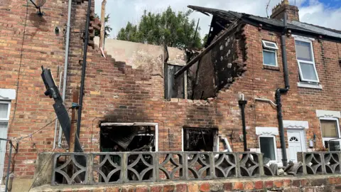 The damaged homes in Coronation Terrace, Willington