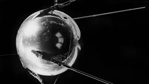 Sputnik was a round metallic ball-shaped satellite with protruding antennae.