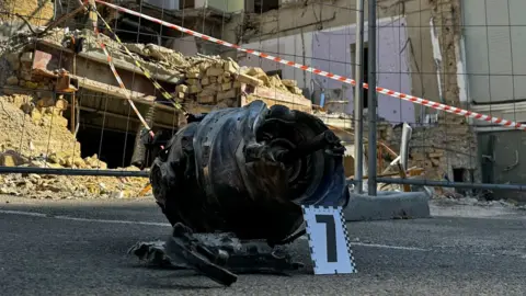 A fragment of a missile outside Ohmatdyt Children's Hospital