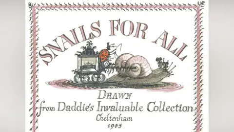 Edward Bawden The Snails for All book cover, with writing on it. It shows a snail moving a carriage.