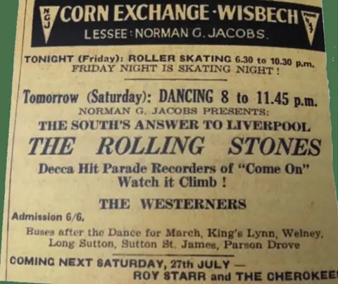 . Newspaper advert for the Rolling Stones in Wisbech in 1963