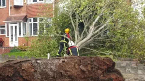 West Midlands Fire Service A house in Sandwell gets a lucky escape as a tree is blown down