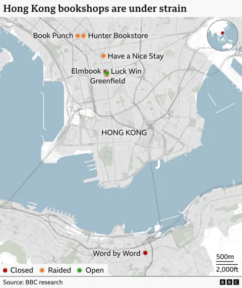 BBC map showing bookshops under strain in Hong Kong