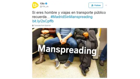 Twitter 13tv tweet on manspreading