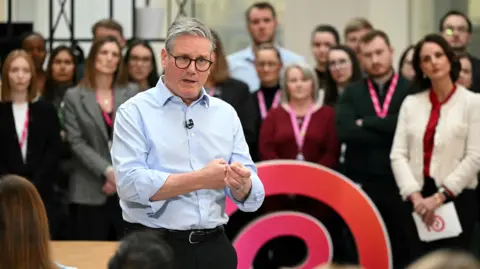 Prime Minister Sir Keir Starmer gestures during a Q&A session after delivering a speech on plans to reform the civil service, during a visit to Reckitt Benckiser Health Care UK Ltd in Hull