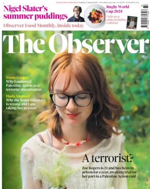 The headline on the front page of the Observer reads: "A terrorist?"