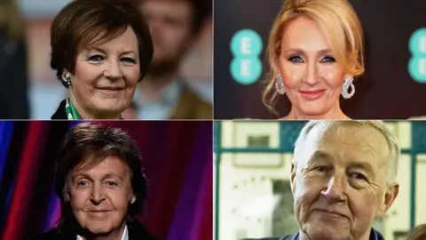 Getty Images/BBC Clockwise from top left: Delia Smith, JK Rowling, Sir Terence Conran, Sir Paul McCartney