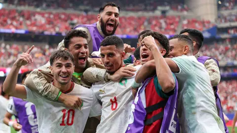 Azzedine Ounahi celebrates after scoring for Morocco against Canada