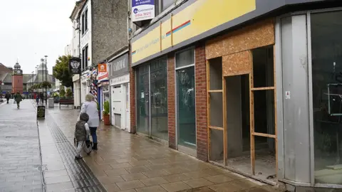 BBC Closed shop fronts on Bangor High Street