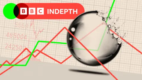 A treated image of a bubble bursting with graph lines running through it