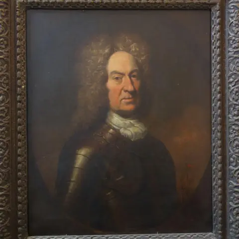 Orkney Islands Council Captain James Moodie, old painting of man in armour with long hair or wig.