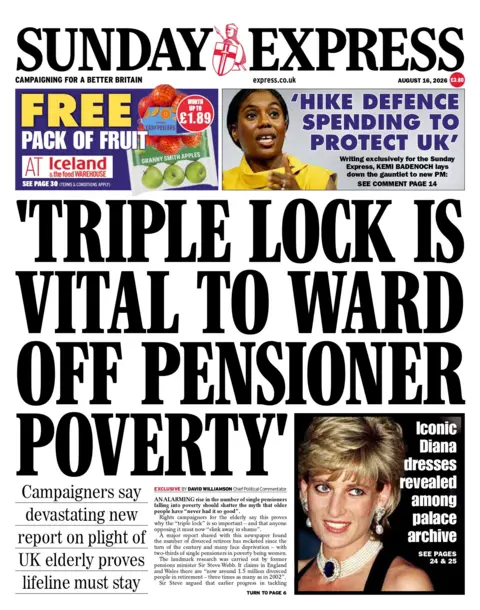 "Triple Lock is vital to ward off pensioner poverty," reads the headline on the front page of the Sunday Express. 