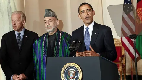 Getty Images Joe Biden, Hamid Karzai and Barack Obama