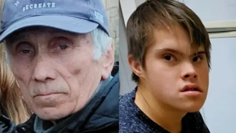 Composite image - Volodymr Sobchuk on the left - a man with grey hair wearing a blue baseball cap and dark jacket. On the right, Yoroslav Prokhyra, young man with brown hair and long fringe wearing a dark blue t-shirt