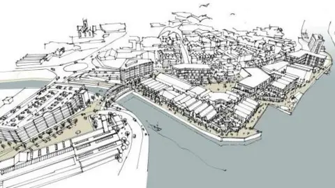 Great Yarmouth Borough Council A digital drawing details the proposals to turn a disused piece of land at Great Yarmouth's North Quay into a leisure destination.