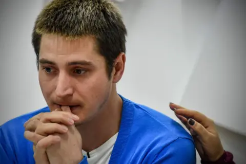 AFP Maxim Lapunov, 30, gives a press conference in Moscow on October 16, 2017