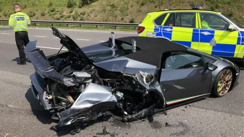 West Yorkshire Police The damaged Lamborghini