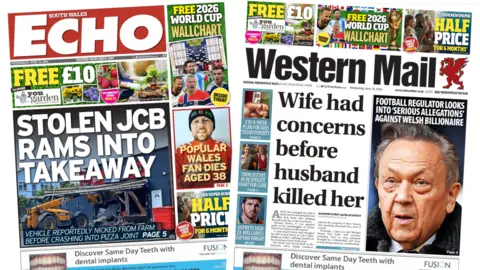 The front pages of Western Mail and South Wales Echo